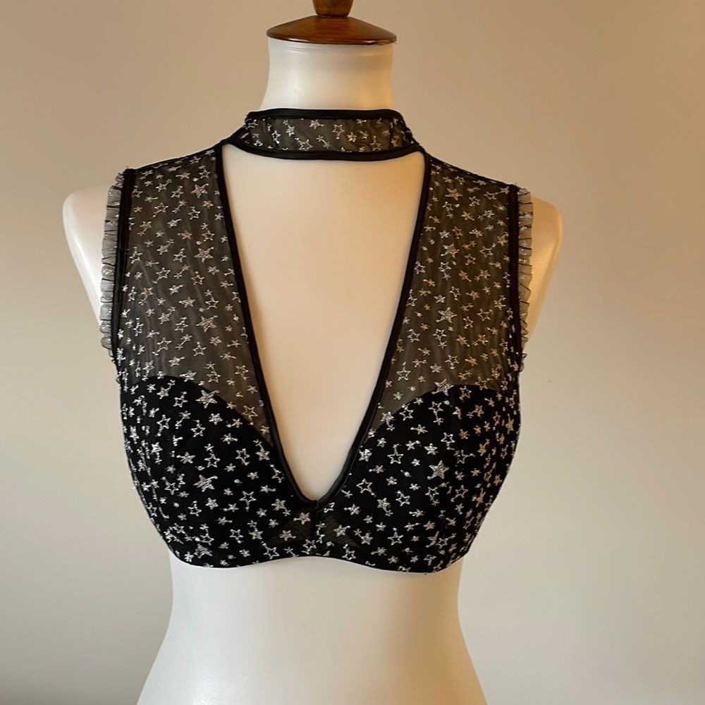 [Victoria’s Secret] Black/Silver Star Mesh Bra - Size Medium